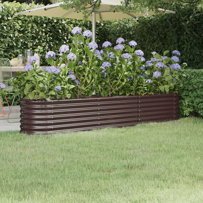 Boîte de planification de Vidaxl 224x40x36 cm en poudre et en acier recouvert de brun