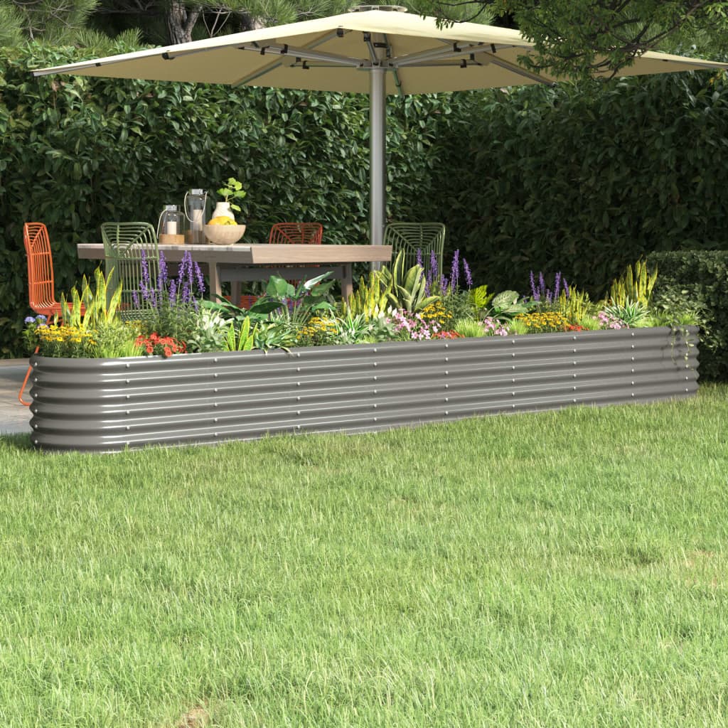 Vidaxl Planter 332x40x36 cm en poudre-gris en acier recouvert