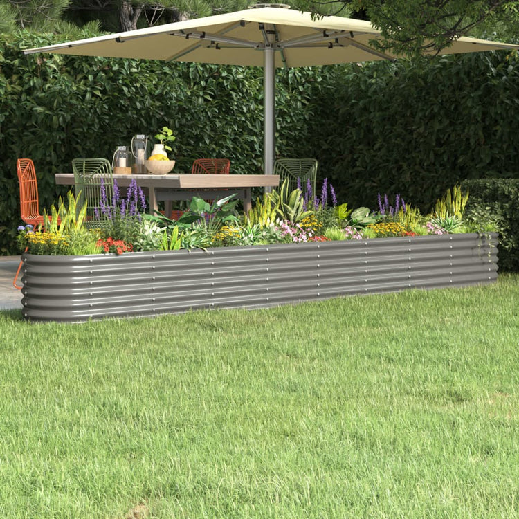 Vidaxl Planter 332x40x36 cm en poudre-gris en acier recouvert