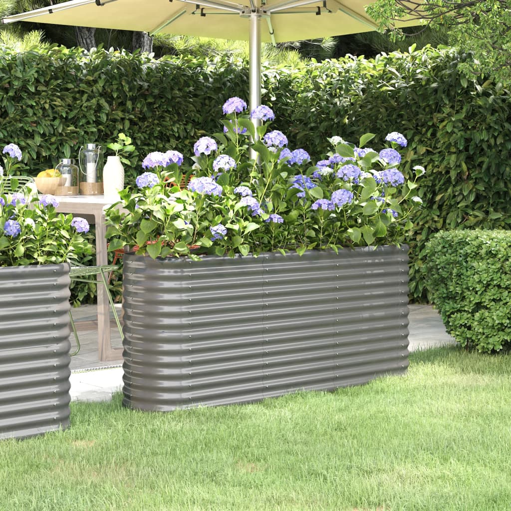 Vidaxl Planter 152x40x68 cm en poudre-gris en acier recouvert