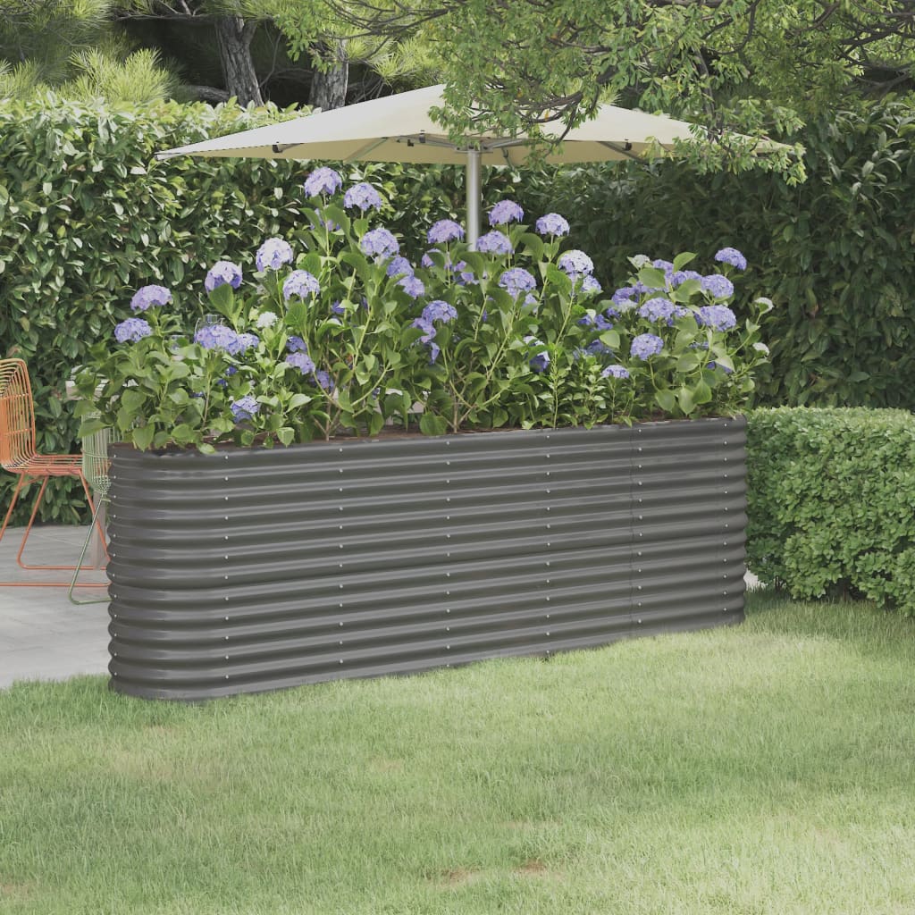 Boîte de planification Vidaxl 224x40x68 cm en poudre-gris en acier recouvert