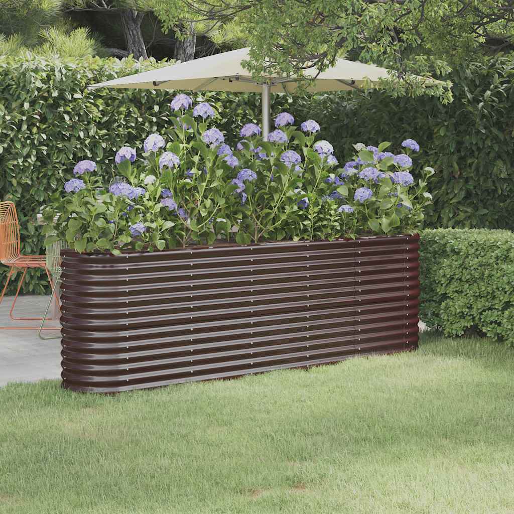 Boîte de planification de Vidaxl 224x40x68 cm en poudre et en acier recouvert de brun