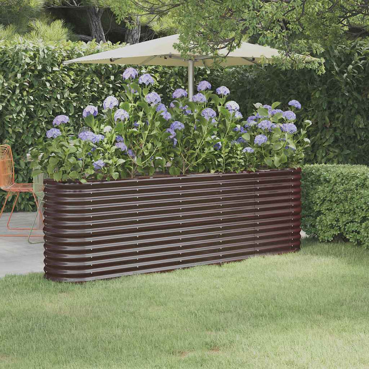 Boîte de planification de Vidaxl 224x40x68 cm en poudre et en acier recouvert de brun