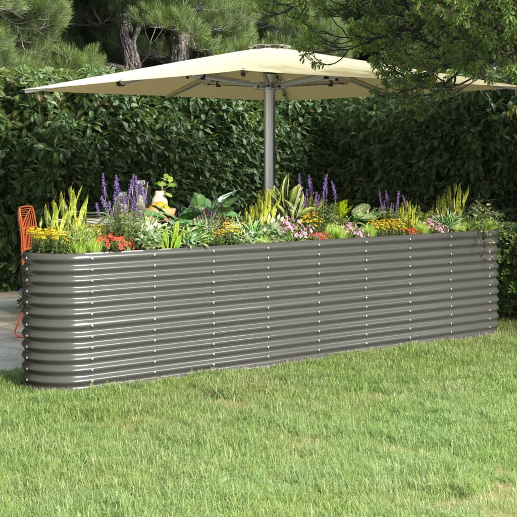 Vidaxl Planter 332x40x68 cm en poudre et gris en acier recouvert
