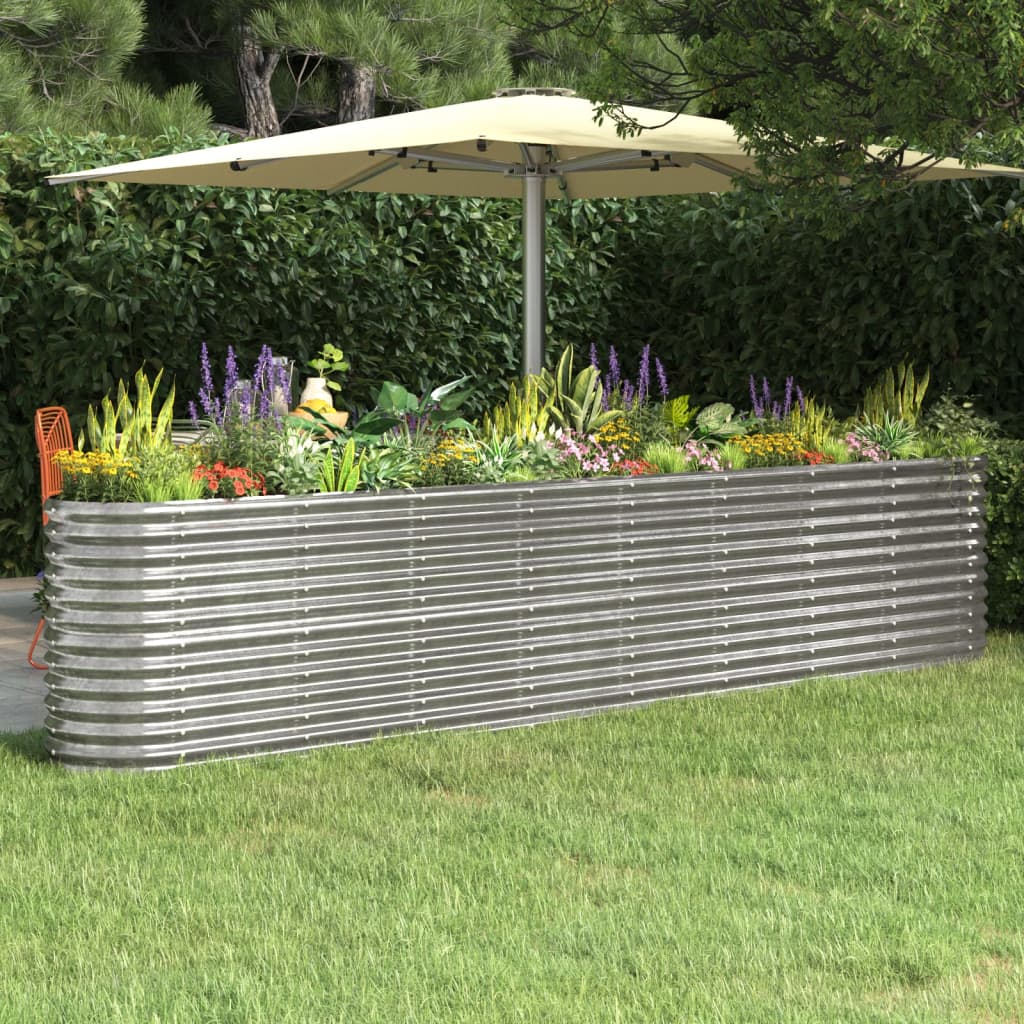 Vidaxl planteur 332x40x68 cm en poudre en acier couché argenté de couleur