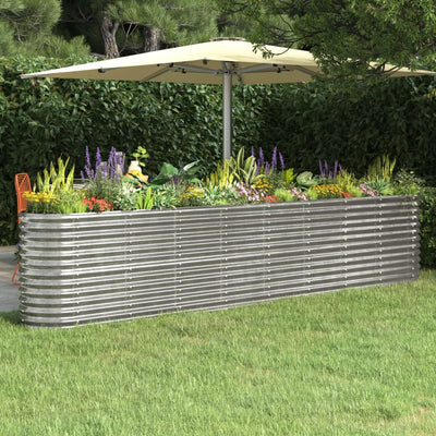 Vidaxl planteur 332x40x68 cm en poudre en acier couché argenté de couleur