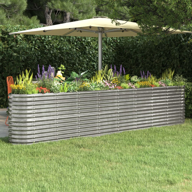 Vidaxl planteur 332x40x68 cm en poudre en acier couché argenté de couleur