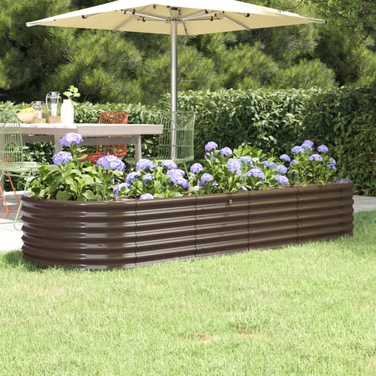 Boîte de planification de Vidaxl 224x80x36 cm en poudre et en acier recouvert de brun