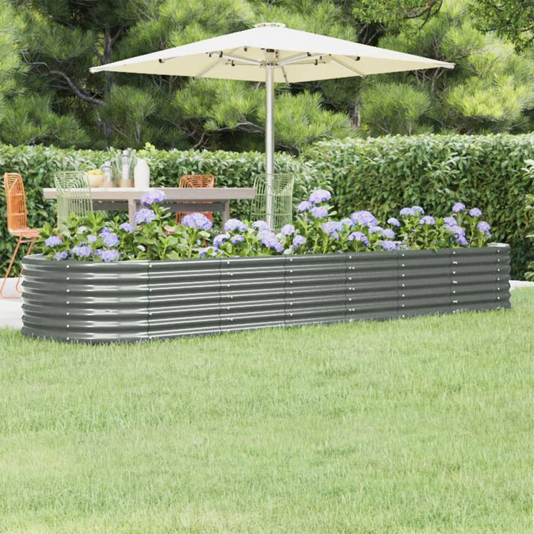 Boîte de planification de Vidaxl 296x80x36 cm en poudre et gris en acier recouvert