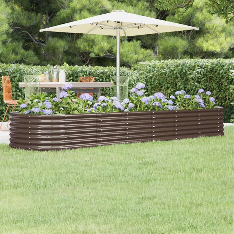 Boîte de planification de Vidaxl 296x80x36 cm en poudre et en acier recouvert de brun