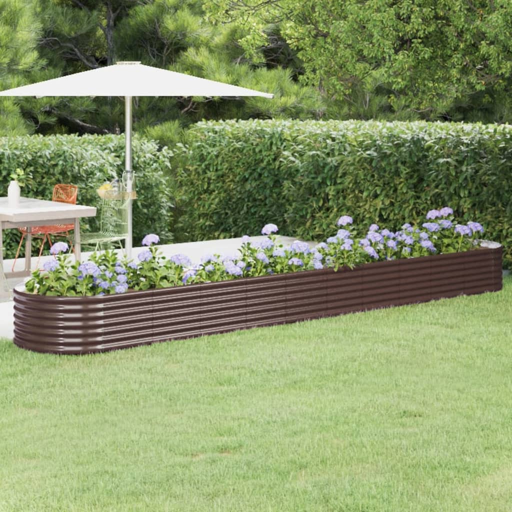 Boîte de planification de Vidaxl 440x80x36 cm en poudre et en acier recouvert de brun