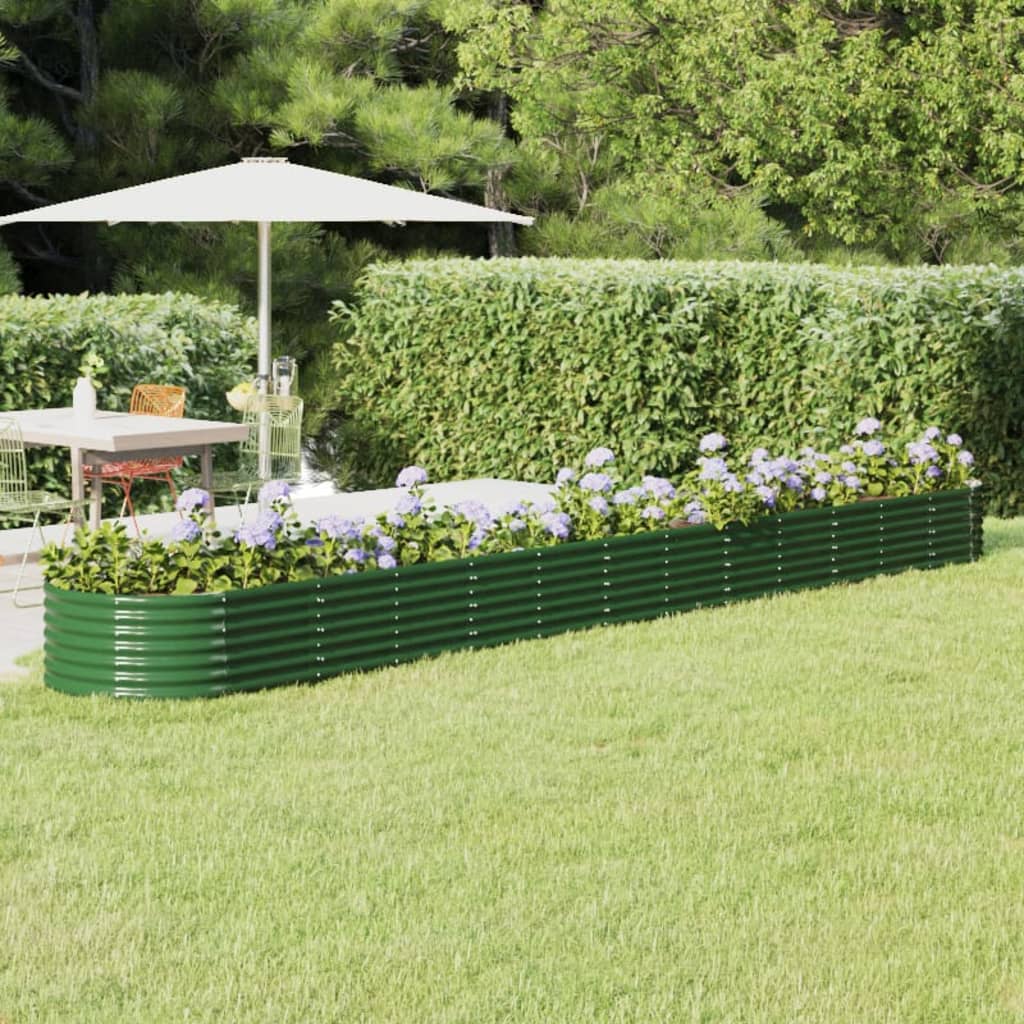 Boîte de planification Vidaxl 512x80x36 cm en poudre et en acier recouvert de vert