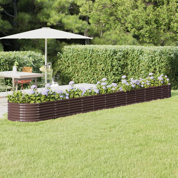 Boîte de planification de Vidaxl 512x80x36 cm en poudre et en acier recouvert de brun