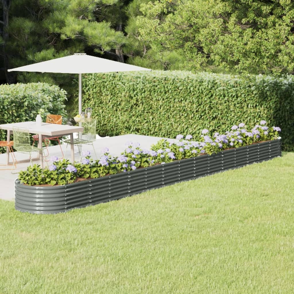 Boîte de planification Vidaxl 620x80x36 cm en poudre-gris en acier recouvert