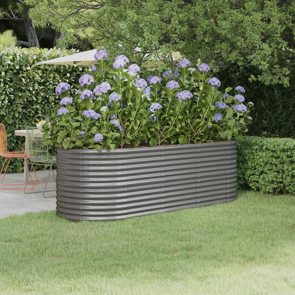 Boîte de planification Vidaxl 224x80x68 cm en poudre-gris en acier recouvert