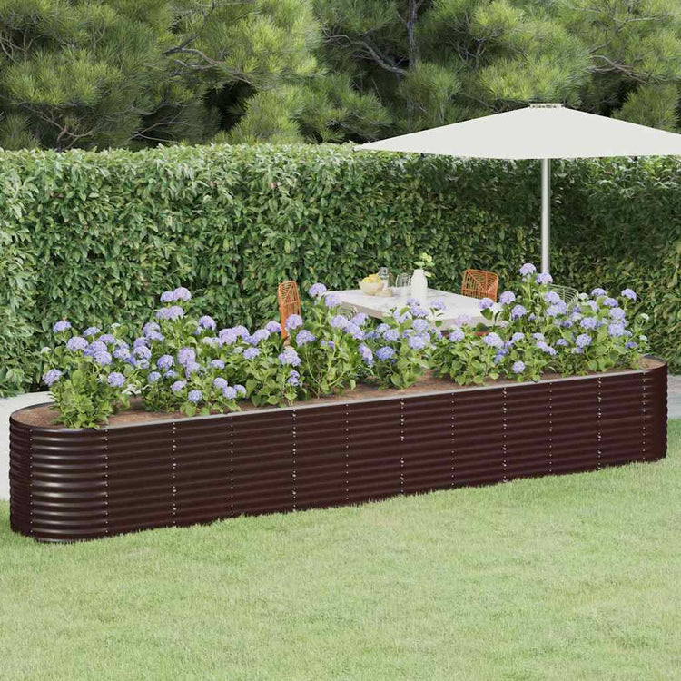 Boîte de planification Vidaxl 440x80x68 cm en poudre et en acier recouvert de marron