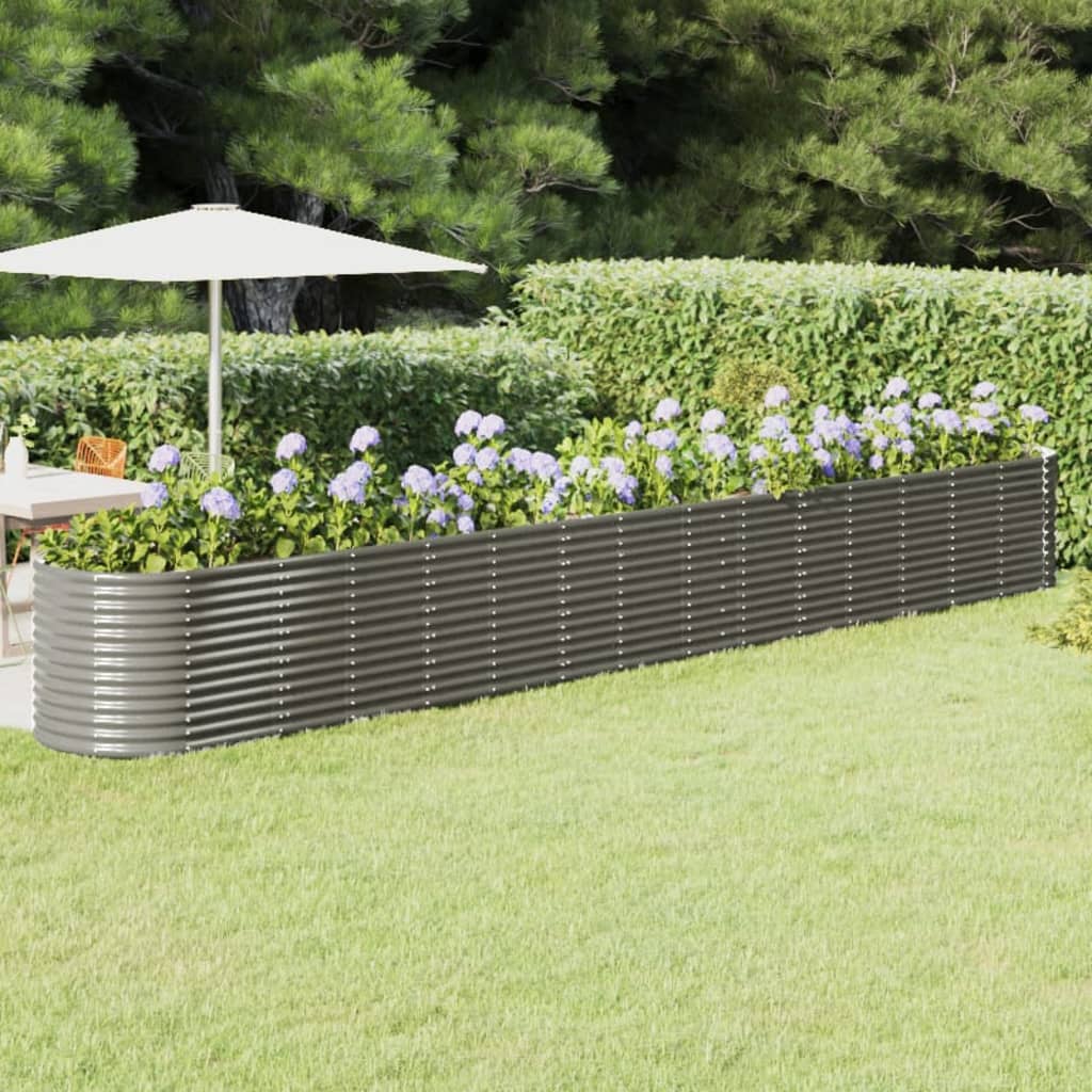 Boîte de planification de Vidaxl 620x80x68 cm en poudre et gris en acier recouvert
