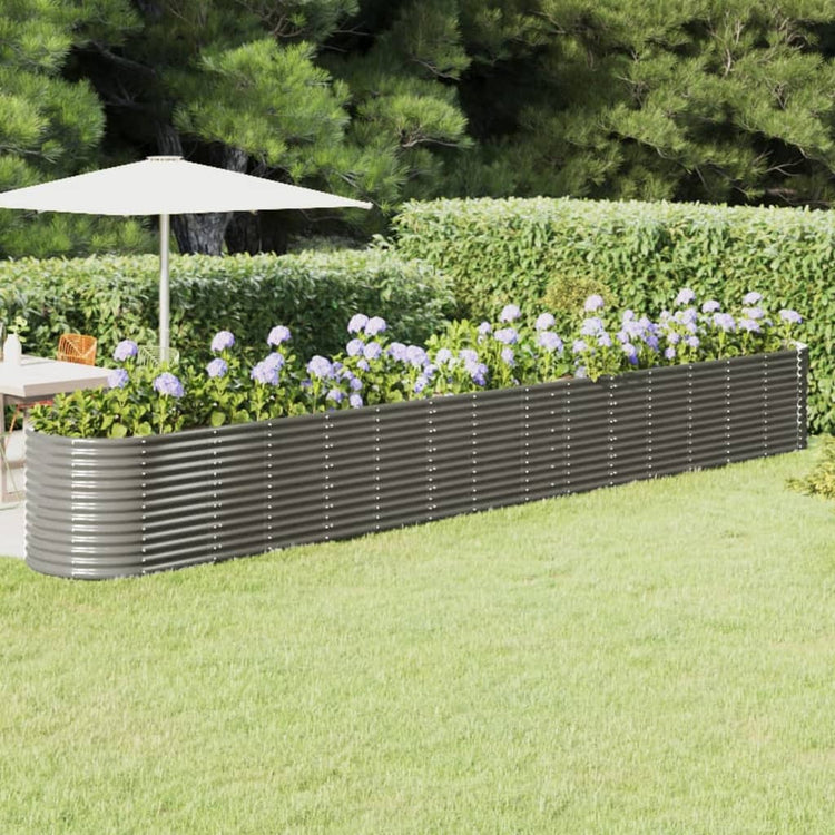 Boîte de planification de Vidaxl 620x80x68 cm en poudre et gris en acier recouvert