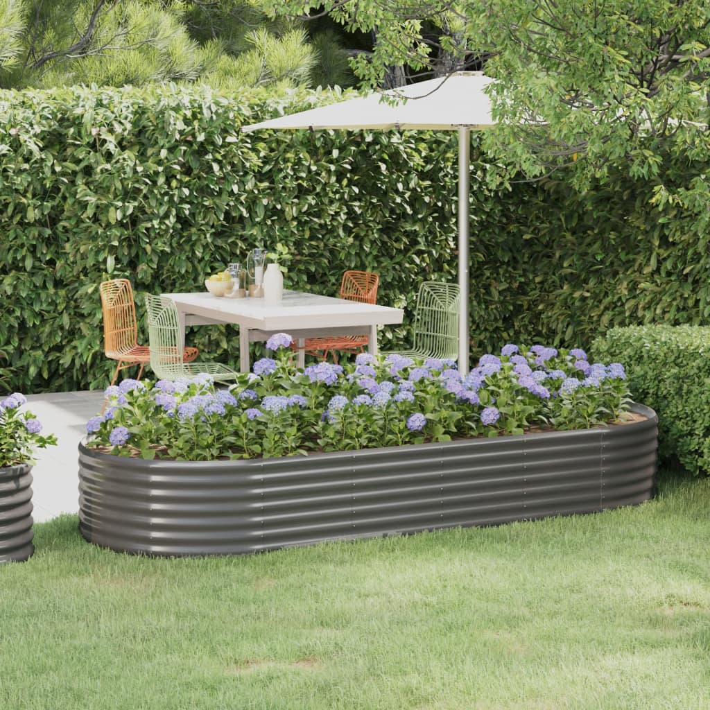 Boîte de planification Vidaxl 249x100x36 cm en poudre-gris en acier recouvert