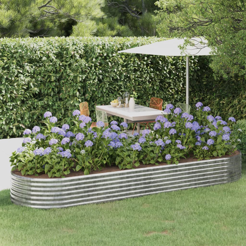 Vidaxl planteur 322x100x36 cm en poudre en poudre en argent en acier coloré