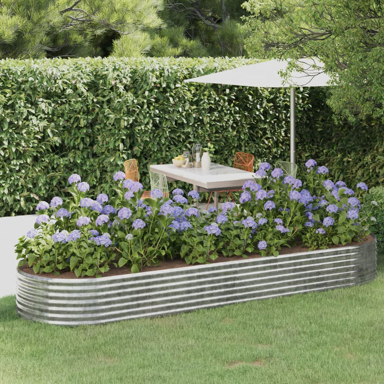 Vidaxl planteur 322x100x36 cm en poudre en poudre en argent en acier coloré