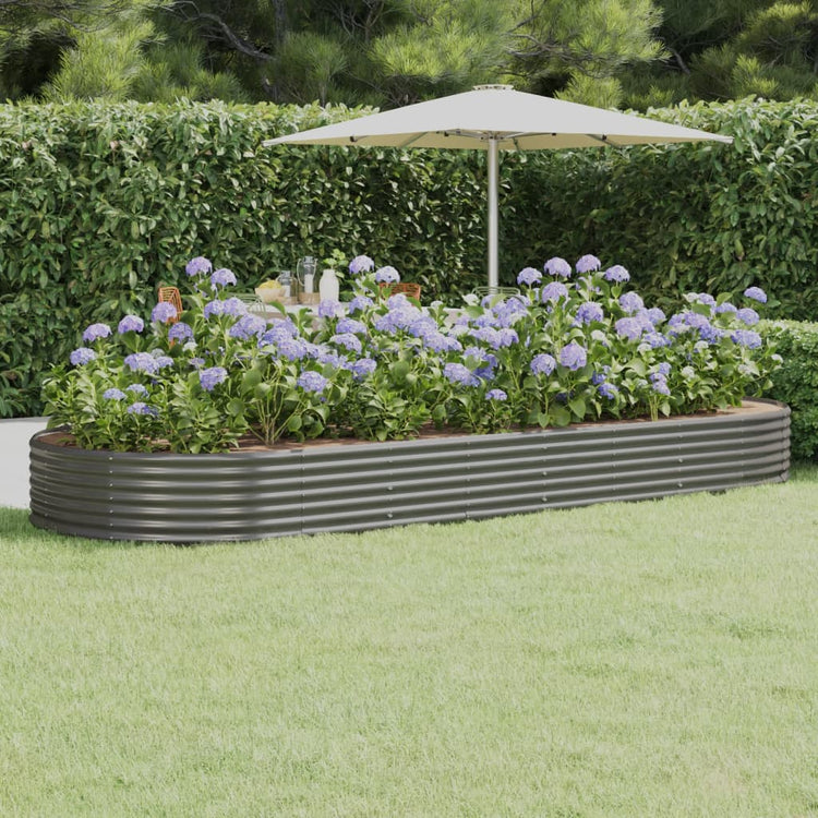 Vidaxl planteur 373x140x36 cm en poudre-gris en acier recouvert