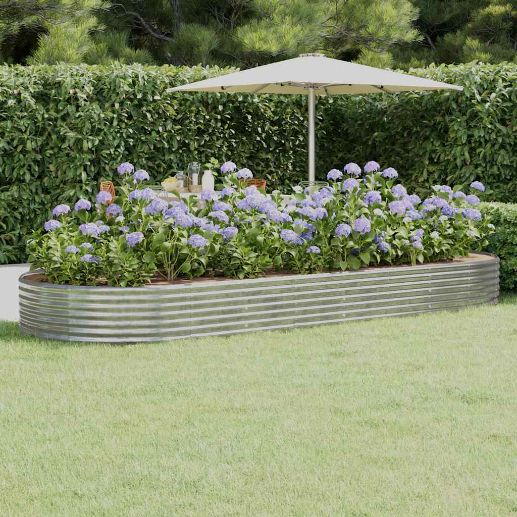 Boîte de planification Vidaxl 373x140x36 cm en poudre en poudre en argent en acier coloré