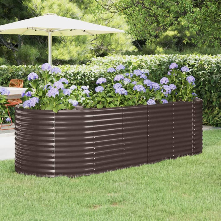 Boîte de planification Vidaxl 249x100x68 cm en poudre et en acier recouvert de brun