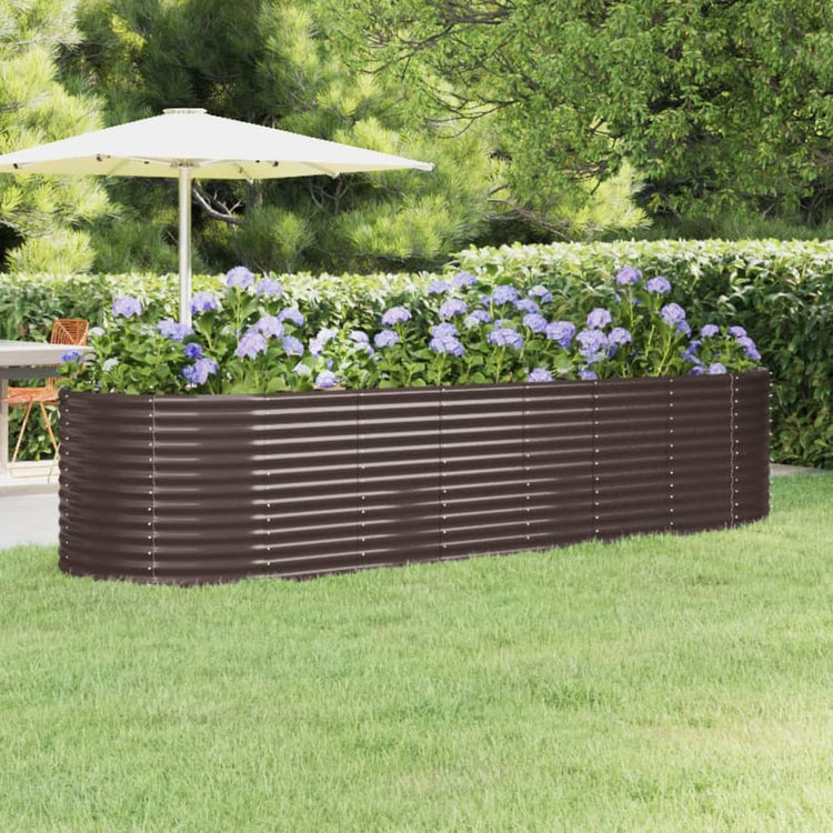 Boîte de planification Vidaxl 322x100x68 cm en poudre et en acier recouvert de marron