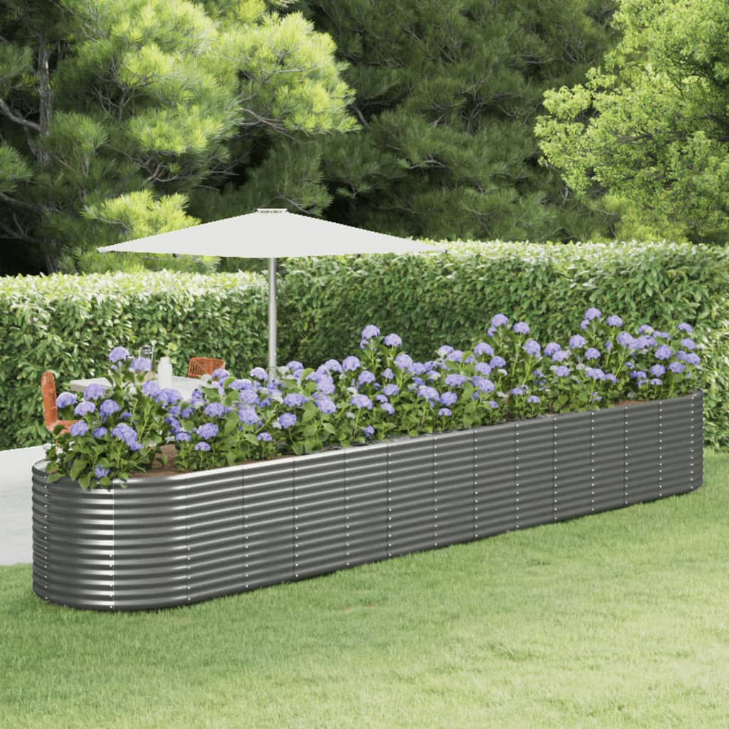 Boîte de planification Vidaxl 554x100x68 cm en poudre et gris en acier recouvert