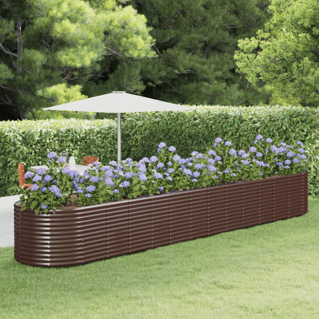 Boîte de planification Vidaxl 554x100x68 cm en poudre et en acier recouvert de marron