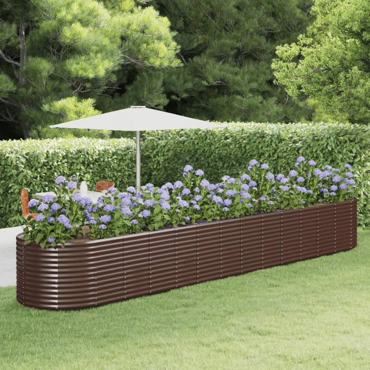Boîte de planification Vidaxl 554x100x68 cm en poudre et en acier recouvert de marron