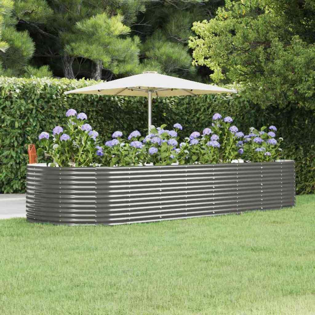 Boîte de planification de Vidaxl 367x140x68 cm en poudre et gris en acier recouvert