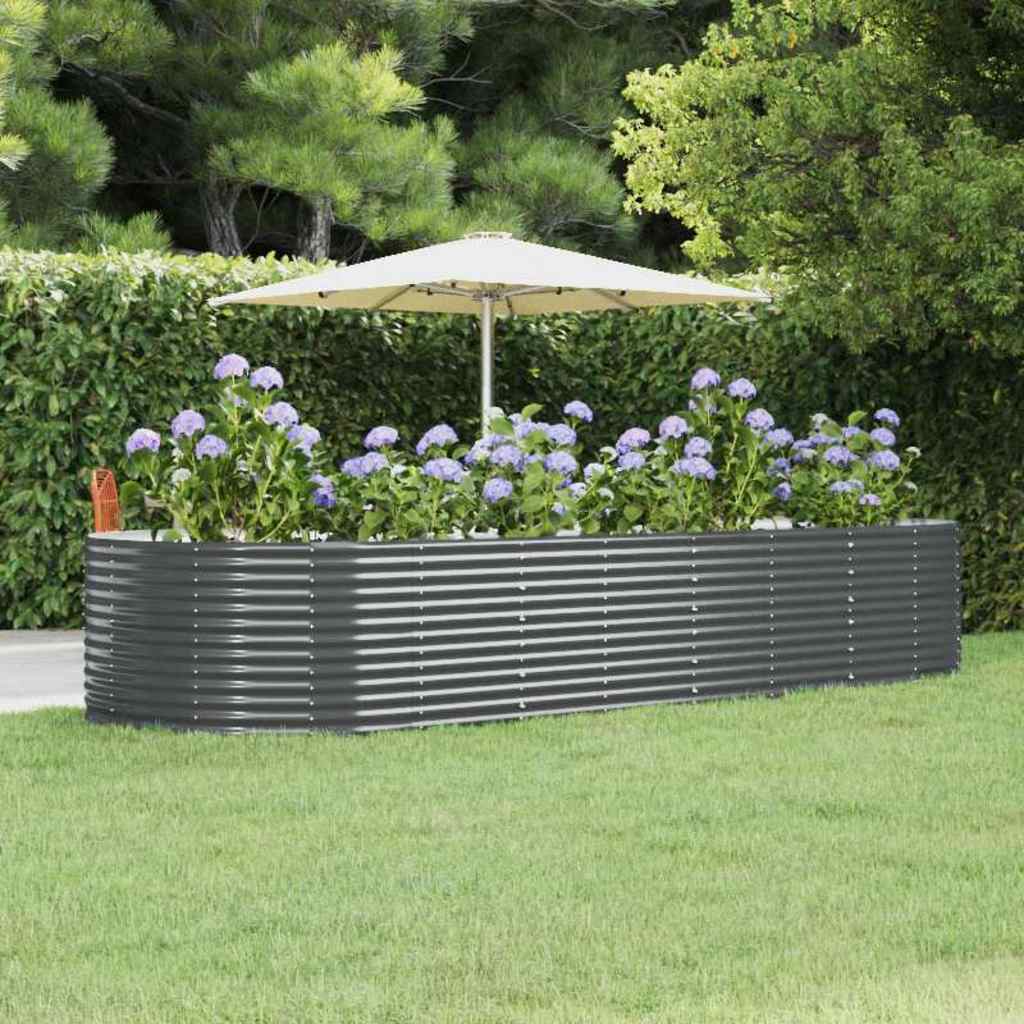 Vidaxl Planter 367x140x68 cm en poudre à anthracite en acier recouvert de