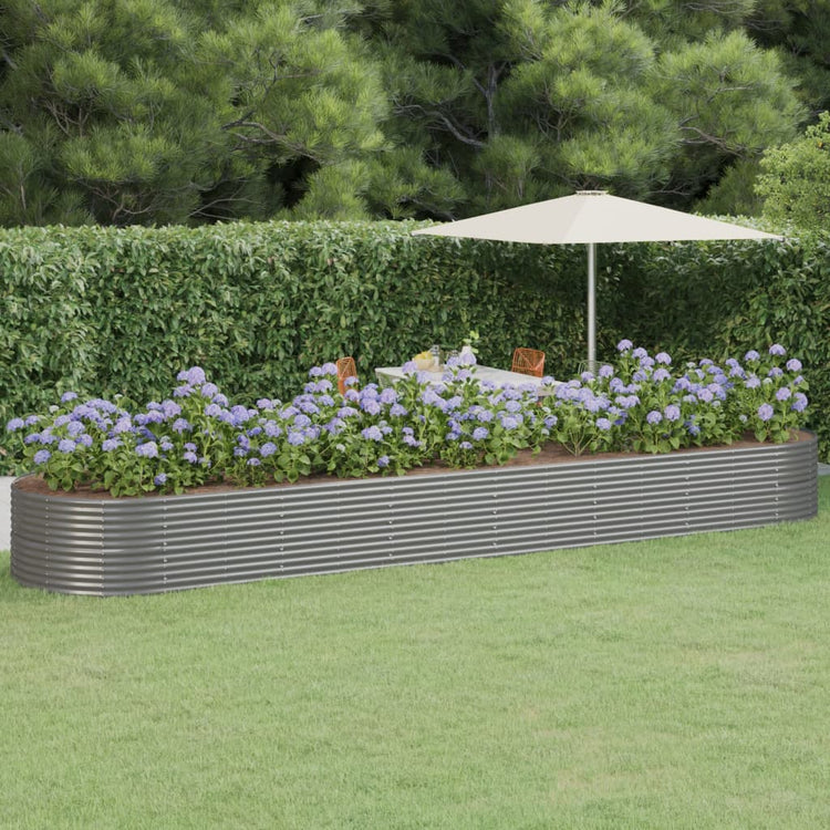 Boîte de planification de Vidaxl 584x140x68 cm en poudre et gris en acier recouvert