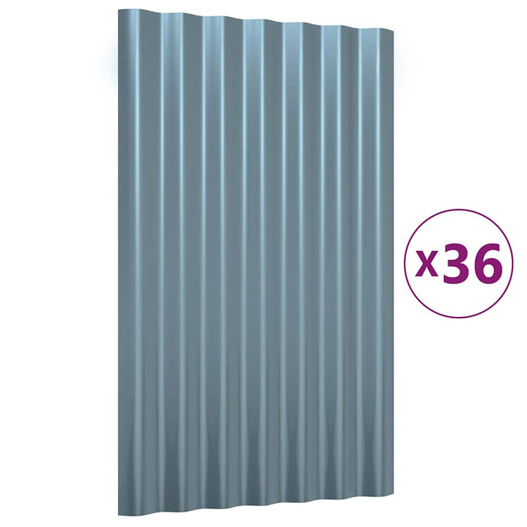 Panneaux de toit Vidaxl 36 ST 60x36 cm en poudre et gris en acier recouvert