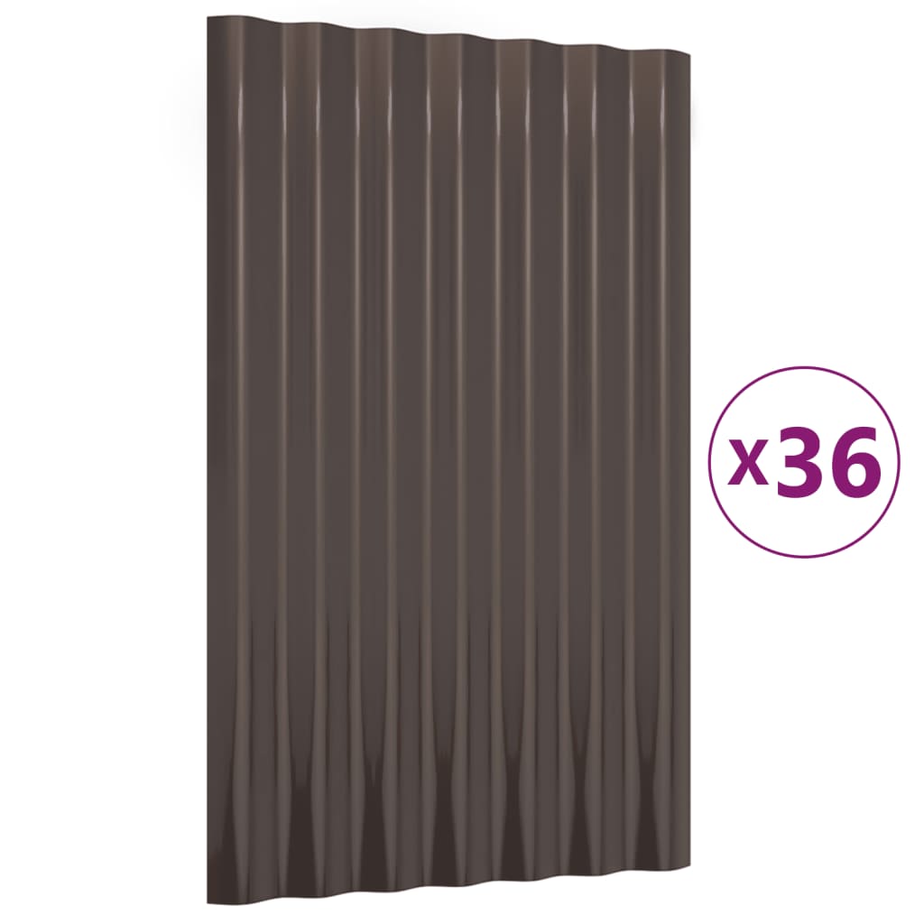 Panneaux de toit Vidaxl 36 ST 60x36 cm en poudre et en acier recouvert de brun