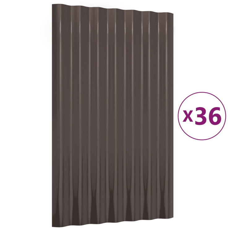 Panneaux de toit Vidaxl 36 ST 60x36 cm en poudre et en acier recouvert de brun