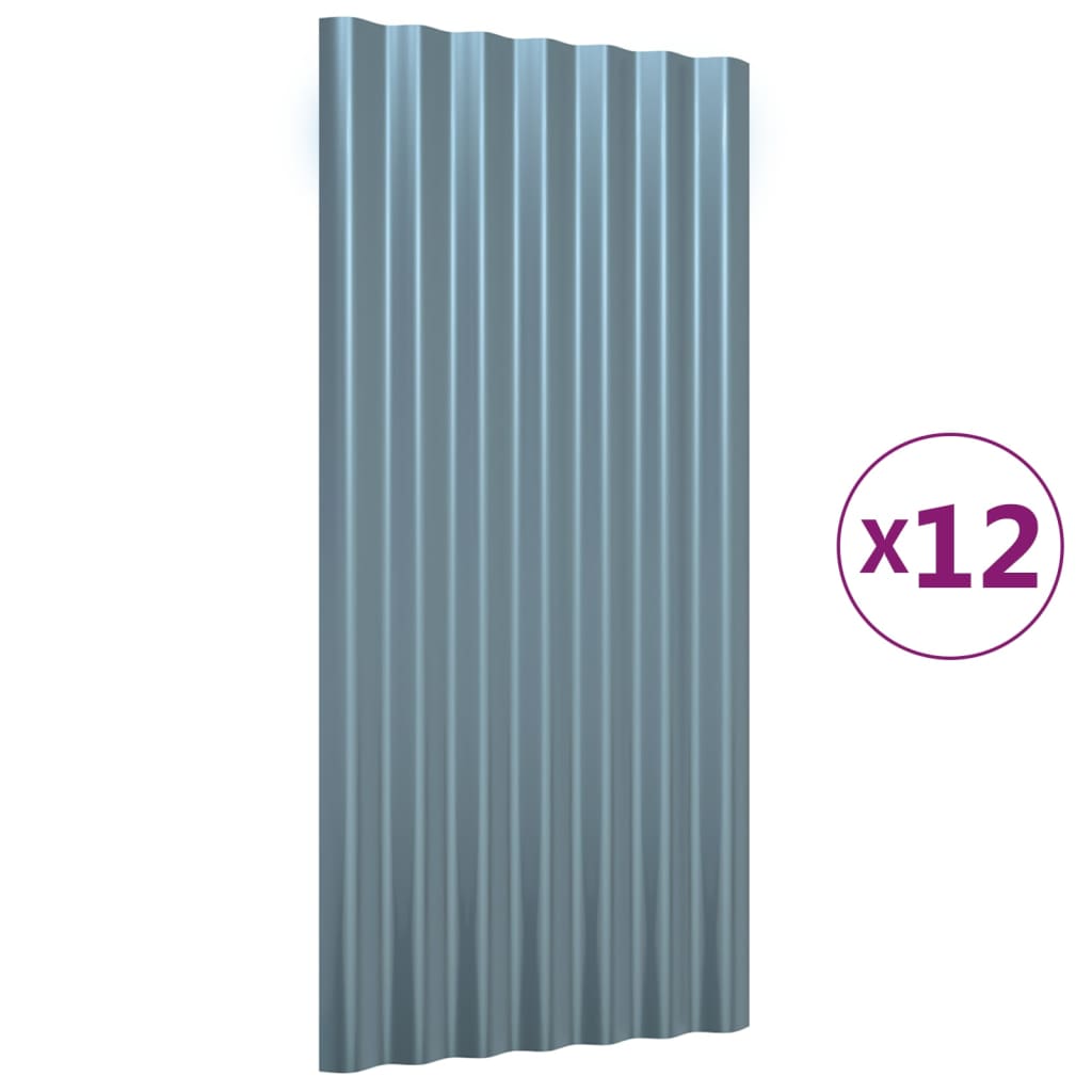 Panneaux de toit Vidaxl 12 ST 80x36 cm en poudre et gris en acier recouvert