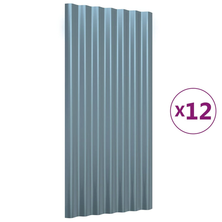 Panneaux de toit Vidaxl 12 ST 80x36 cm en poudre et gris en acier recouvert