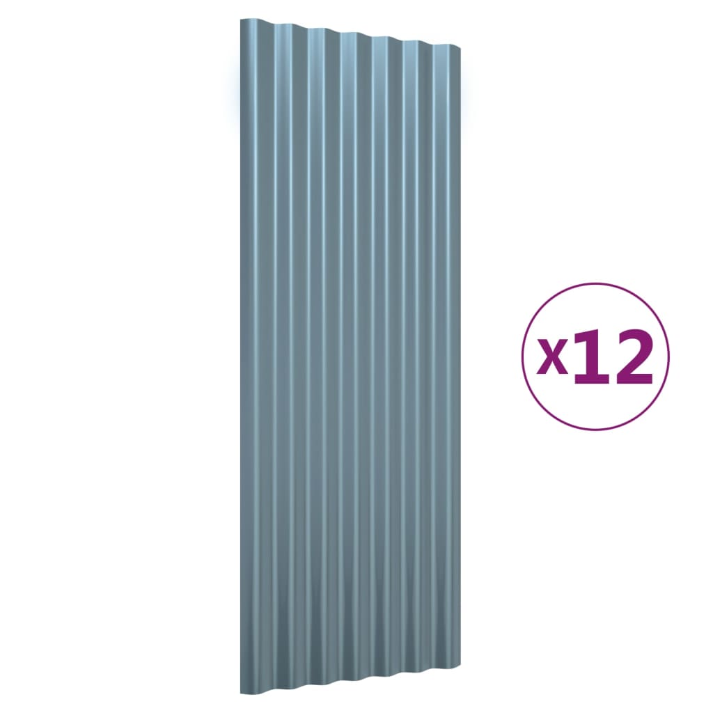 Panneaux de toit Vidaxl 12 ST 100x36 cm en poudre et gris en acier recouvert