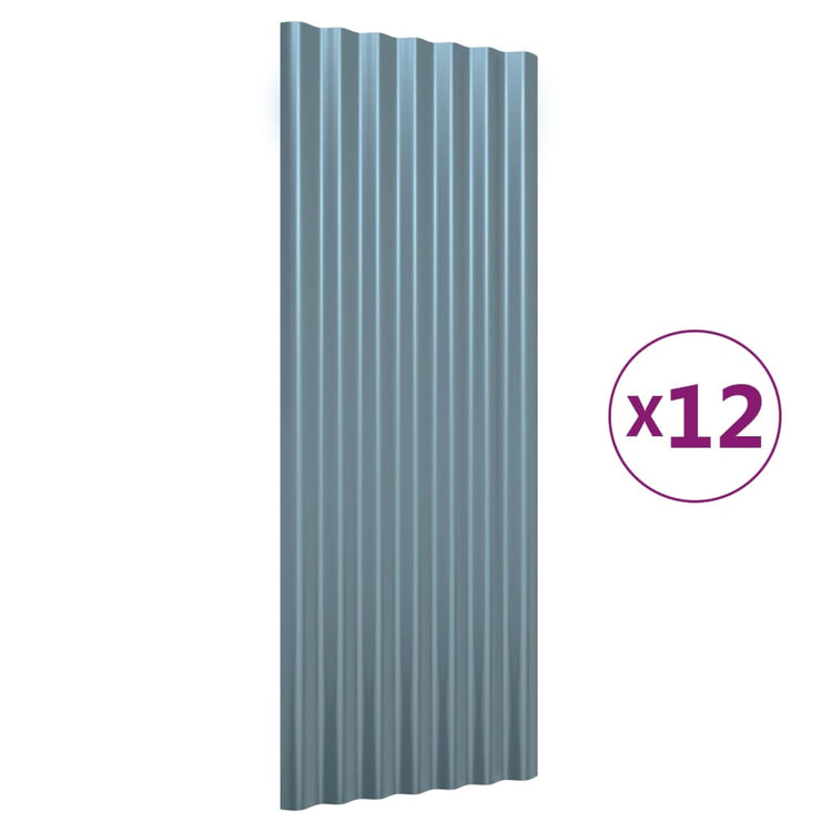 Panneaux de toit Vidaxl 12 ST 100x36 cm en poudre et gris en acier recouvert
