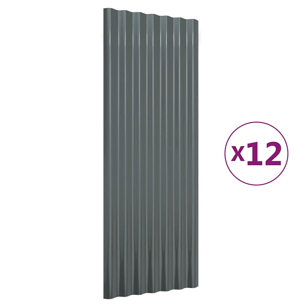 Panneaux de toit Vidaxl 12 PCS 100x36 cm en poudre et en acier recouvert d'anthracite -colored