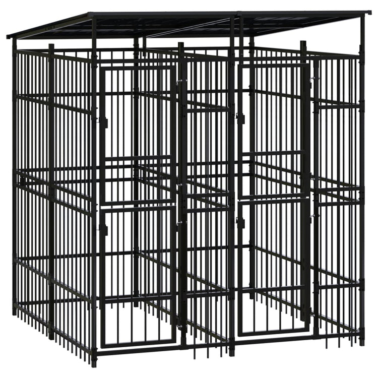Vidaxl Chien Kennel avec toit 3,69 m² en acier