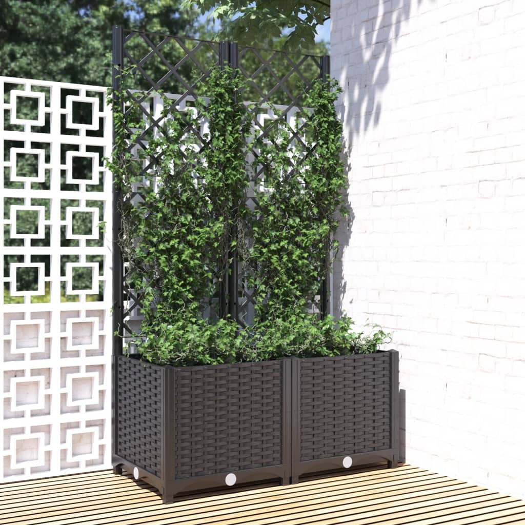 Planteur vidaxl avec slat 80x40x136 cm en polypropène noir