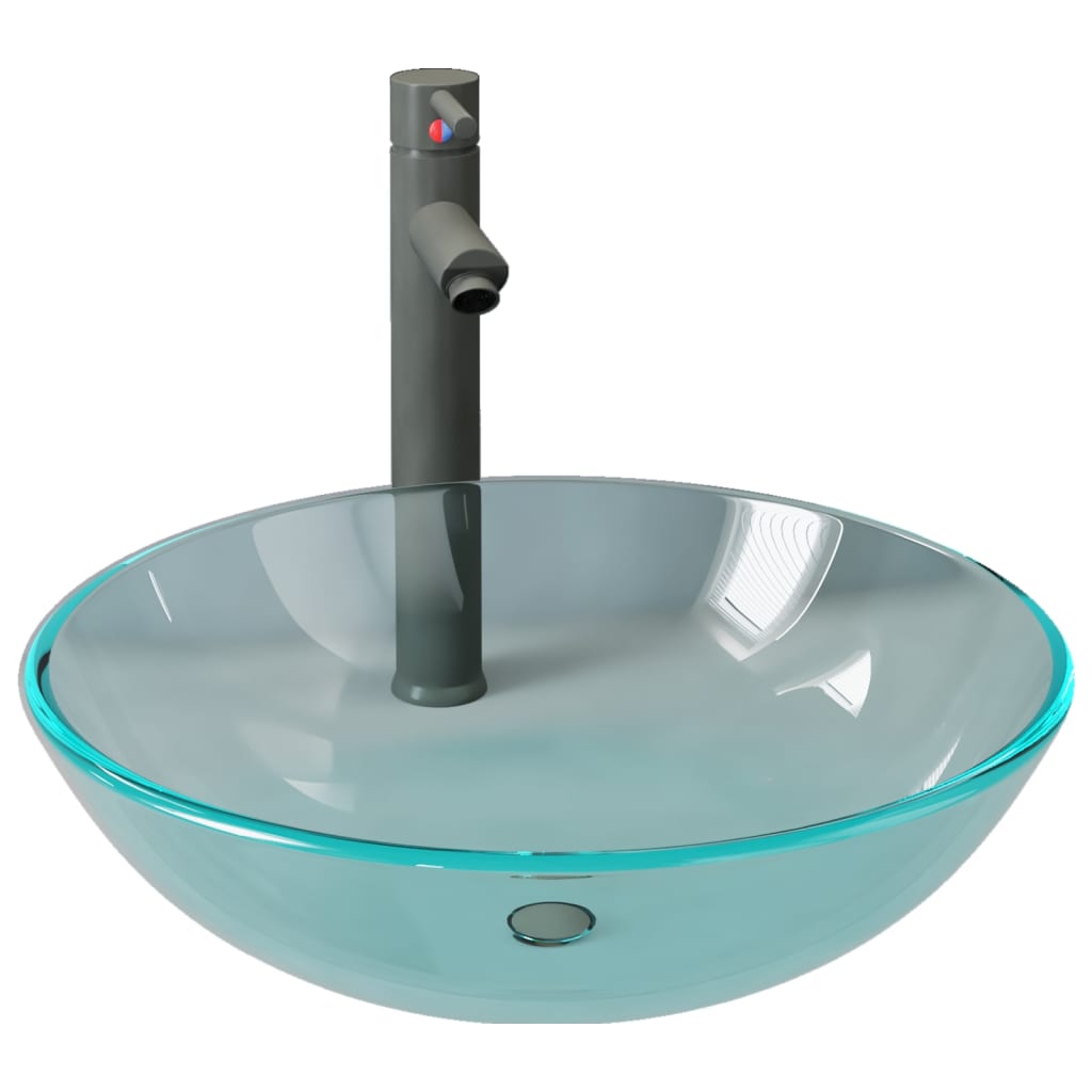 Évier VidaXL avec robinet et bonde mécanique, verre trempé, transparent