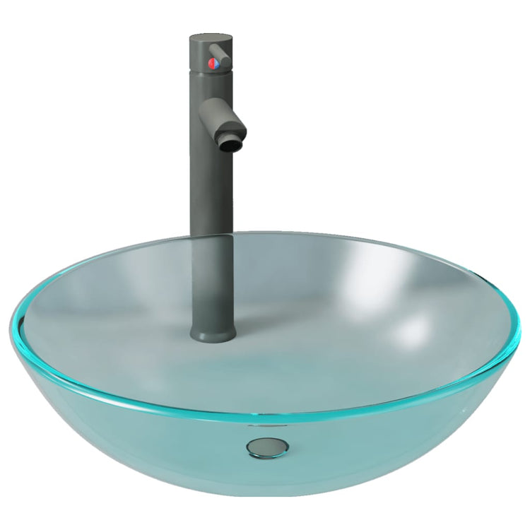 Évier VidaXL avec robinet et bonde automatique en verre trempé mat