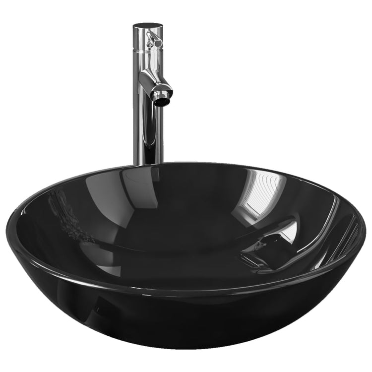Vidaxl Washingin avec grue et en verre de vidange pop-up noir