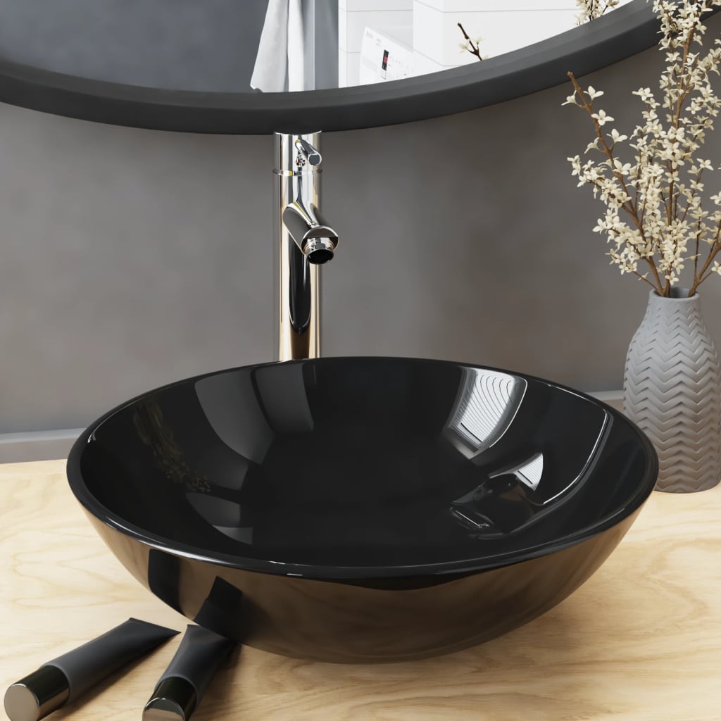 Vidaxl Washingin avec grue et en verre de vidange pop-up noir