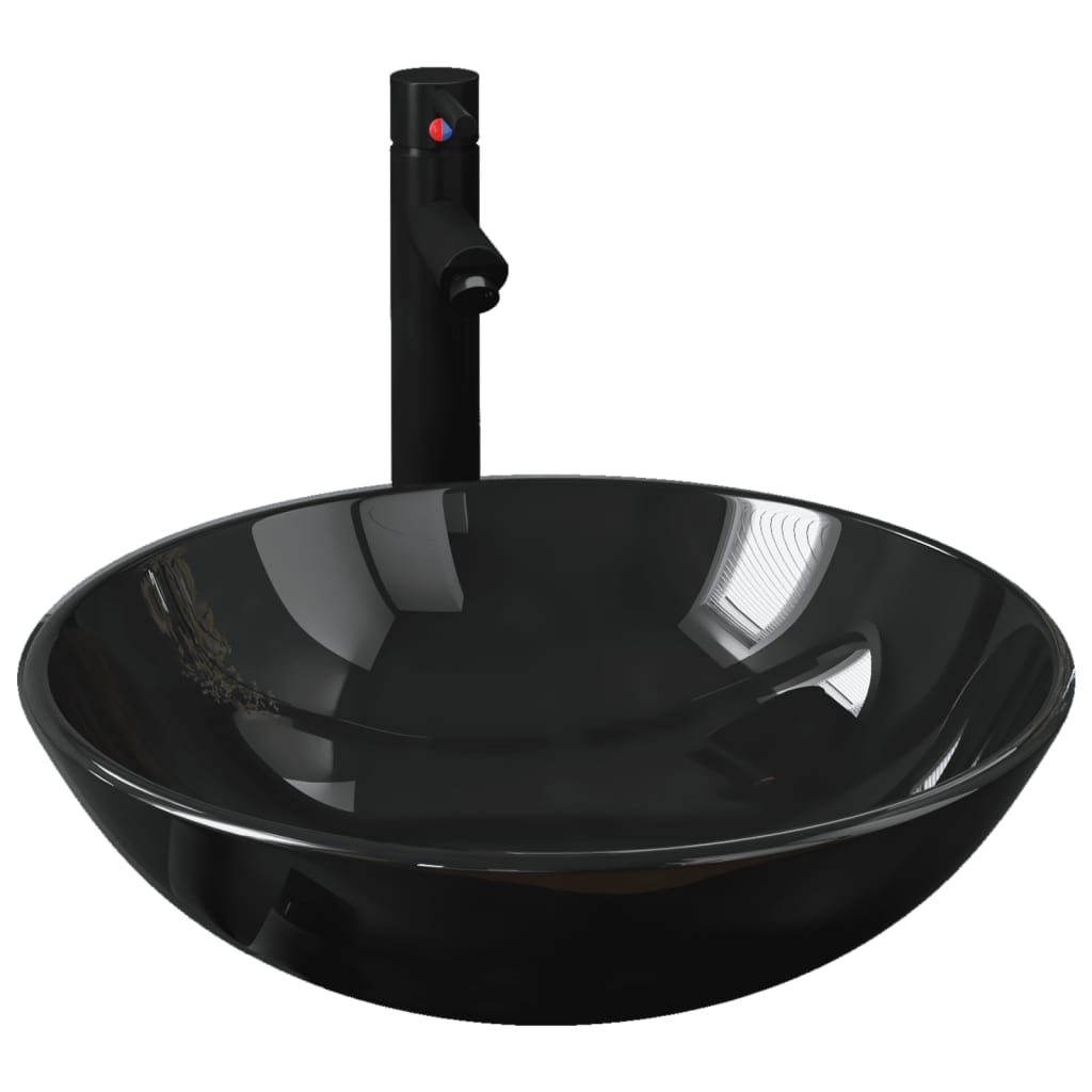 Vidaxl Washingin avec grue et en verre de vidange pop-up noir